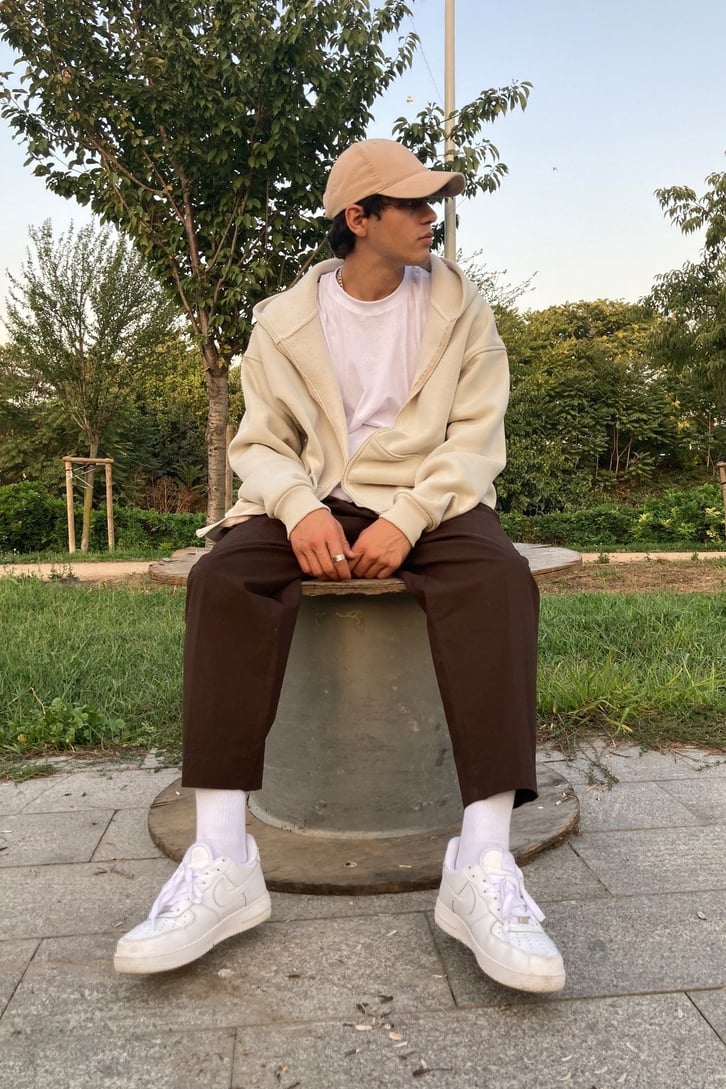 Zippered Basic Hoodie Stone Color