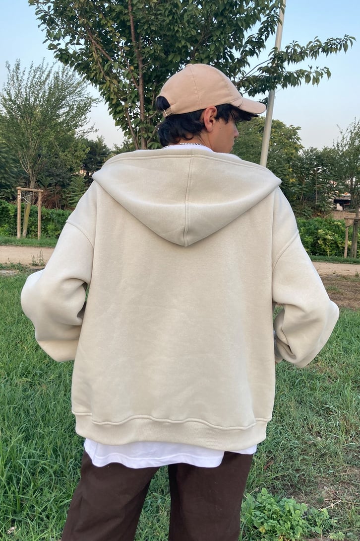 Zippered Basic Hoodie Stone Color