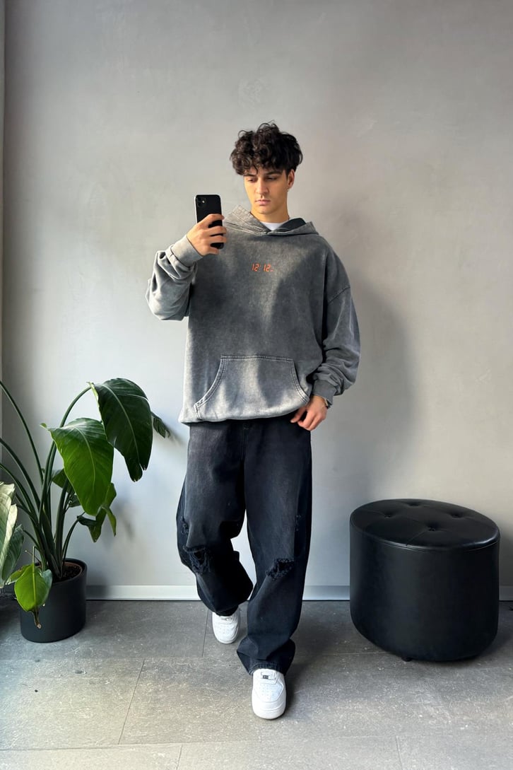 12:12 Baskılı Oversize Hoodie