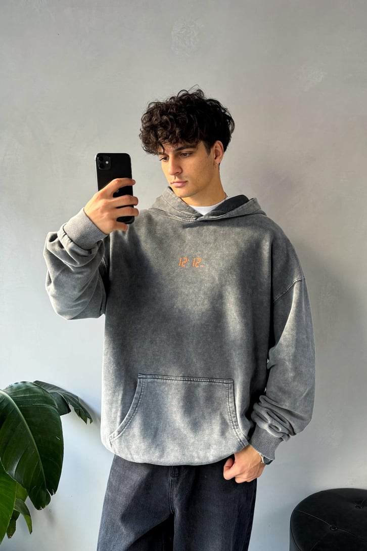 12:12 Baskılı Oversize Hoodie