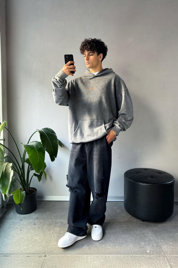12:12 Baskılı Oversize Hoodie