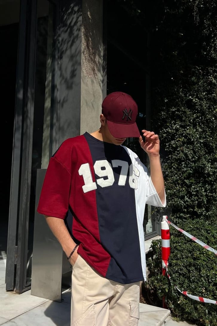 1976 Nakışlı Parçalı Oversize Tişört