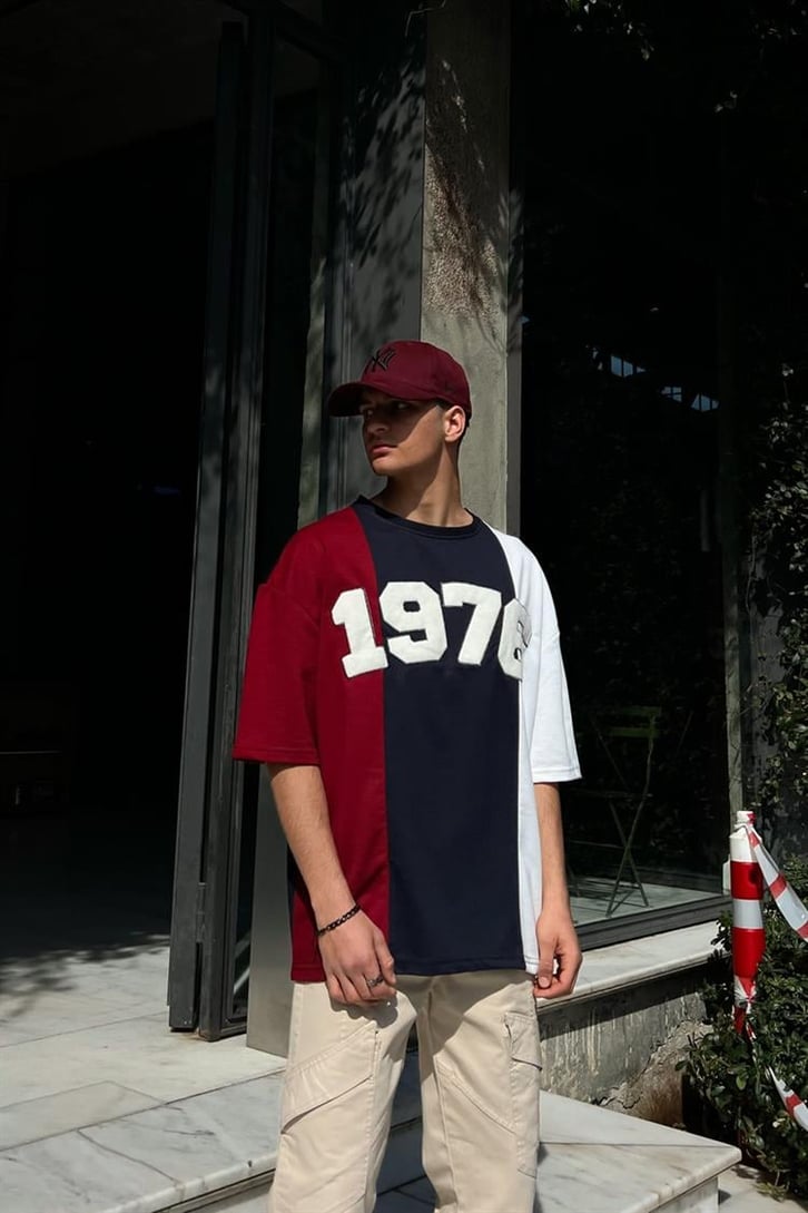 1976 Nakışlı Parçalı Oversize Tişört