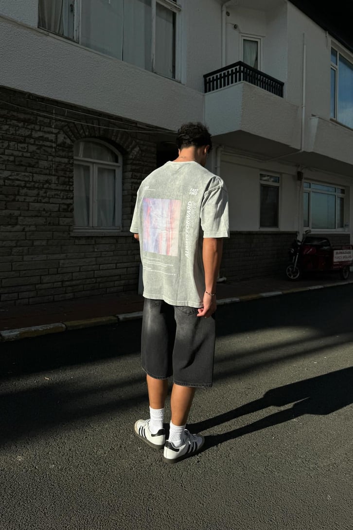 1989 Baskılı Acid Wash Oversize Tişört