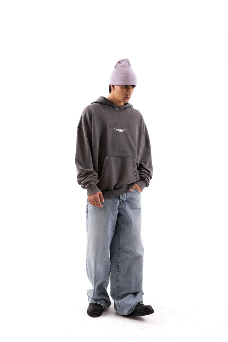 1989 Sırt Baskılı Acid Wash Oversize Hoodie