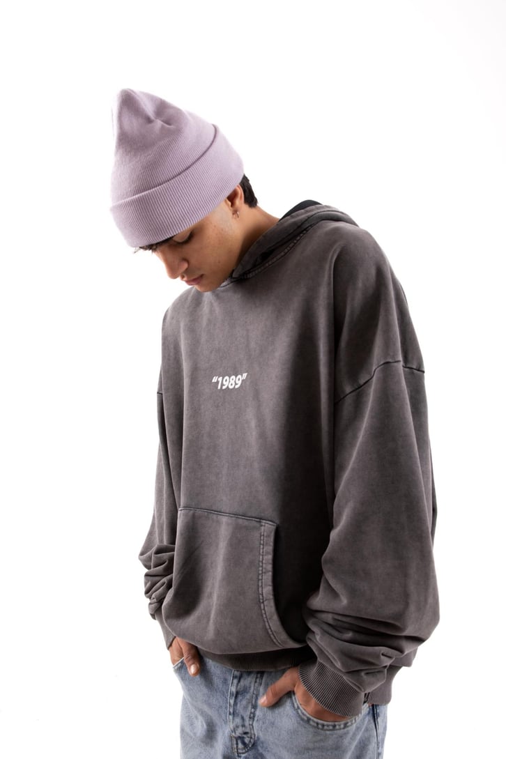 1989 Sırt Baskılı Acid Wash Oversize Hoodie
