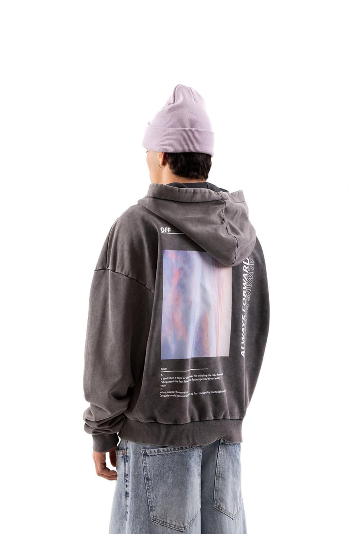 1989 Sırt Baskılı Acid Wash Oversize Hoodie