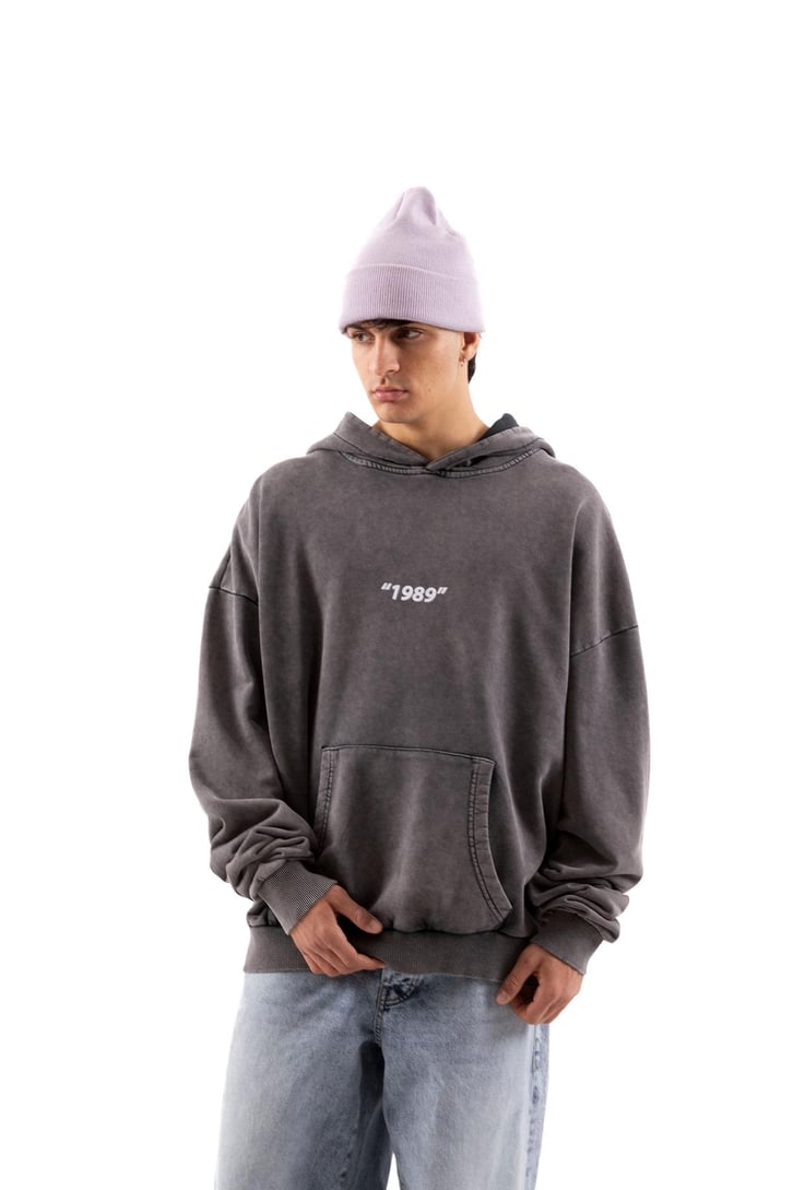1989 Sırt Baskılı Acid Wash Oversize Hoodie