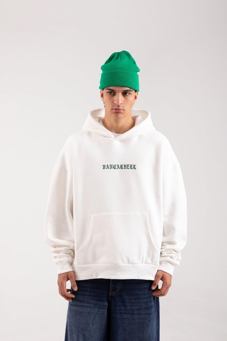 28 Baskılı Ekru Oversize Hoodie
