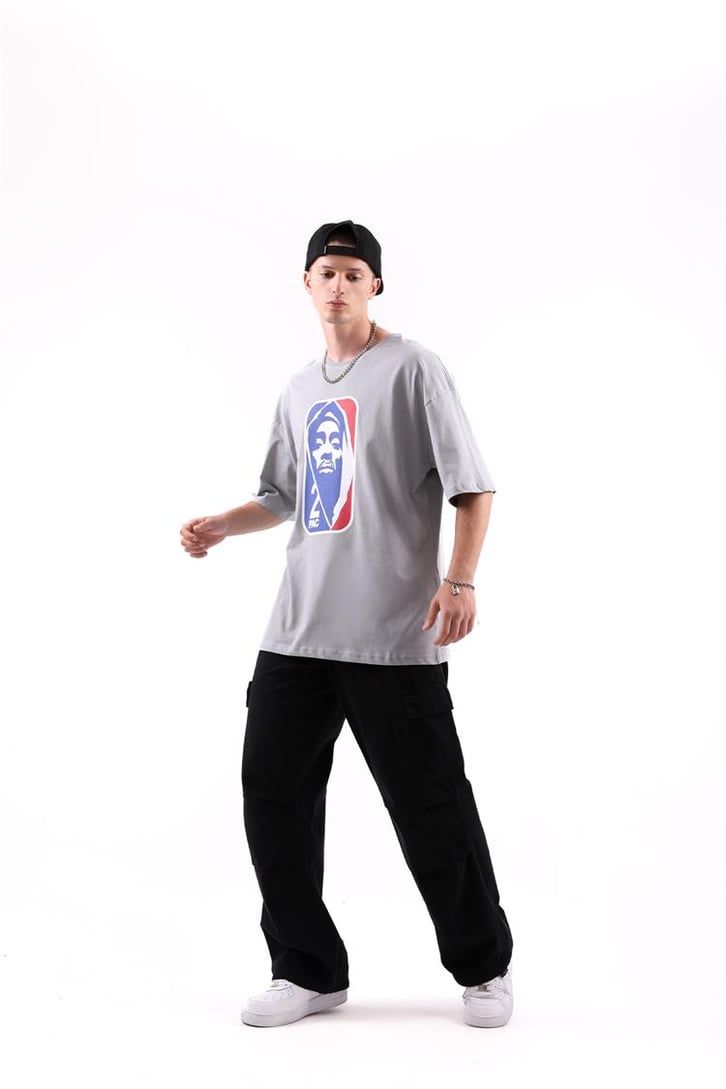 2pac Baskılı Siyah Oversize Tshirt