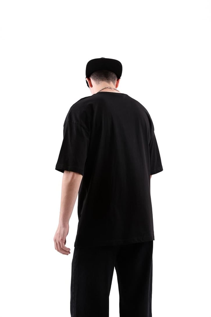 2pac Baskılı Siyah Oversize Tshirt