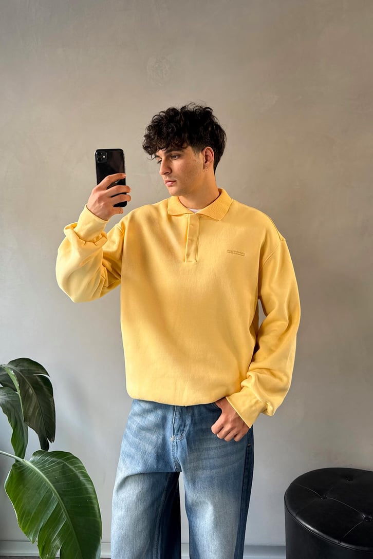3D Minimal Baskılı Çıtçıt Yaka Oversize Sweatshirt
