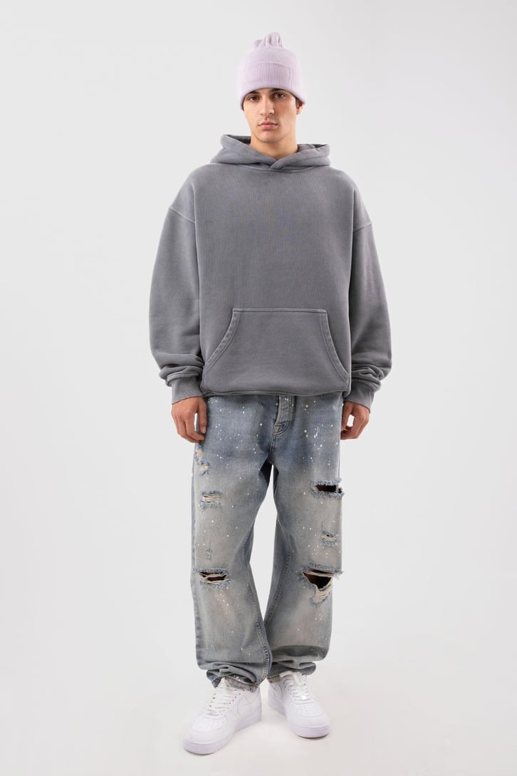 500 GSM Premium Basic Gri Oversize Hoodie