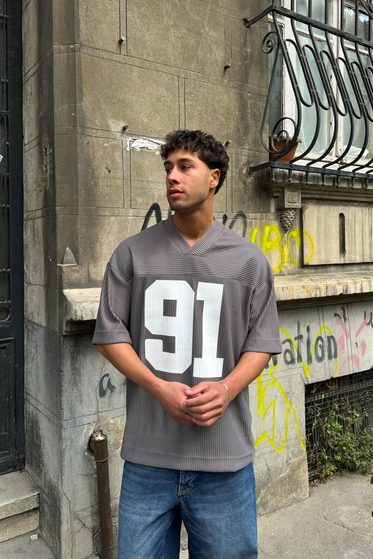 91 Baskılı Fitilli Tişört