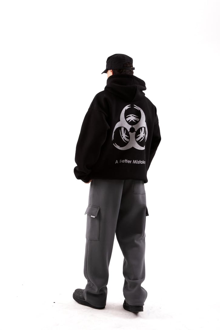A Better Mistake Baskılı Siyah Oversize Hoodie