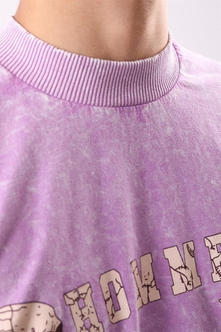 Acid Eye Baskılı Lila Acid Wash Oversize Tshirt