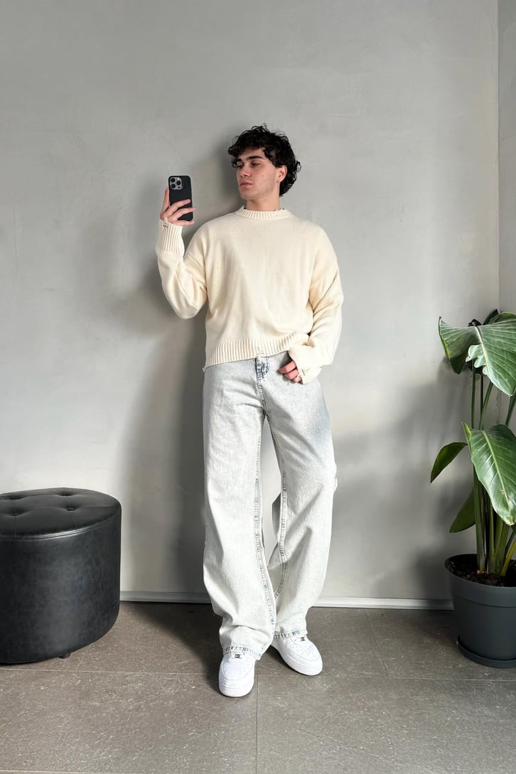 Acid Wash Açık Gri Baggy Jean