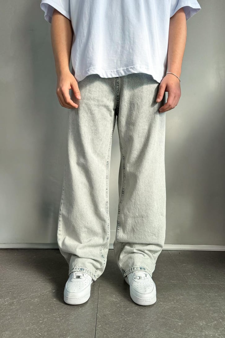 Acid Wash Açık Gri Baggy Jean