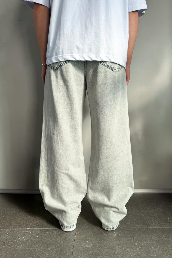 Acid Wash Açık Gri Baggy Jean