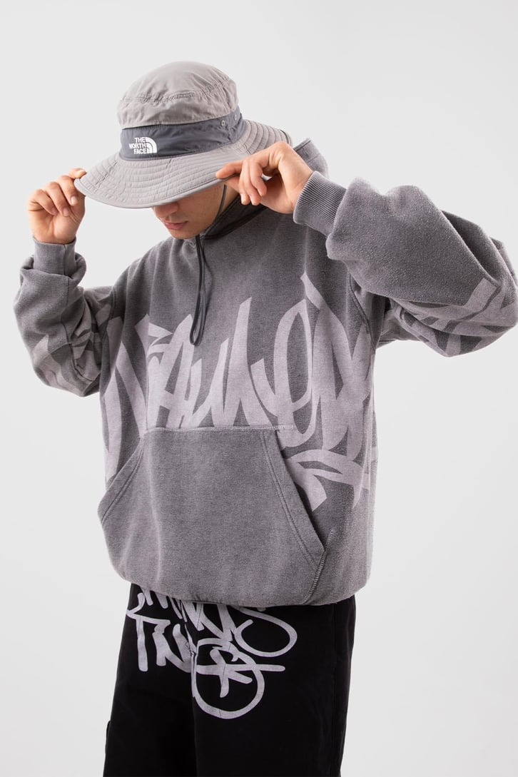 Acid Wash Baskılı Sütlü Kahve Oversize Hoodie
