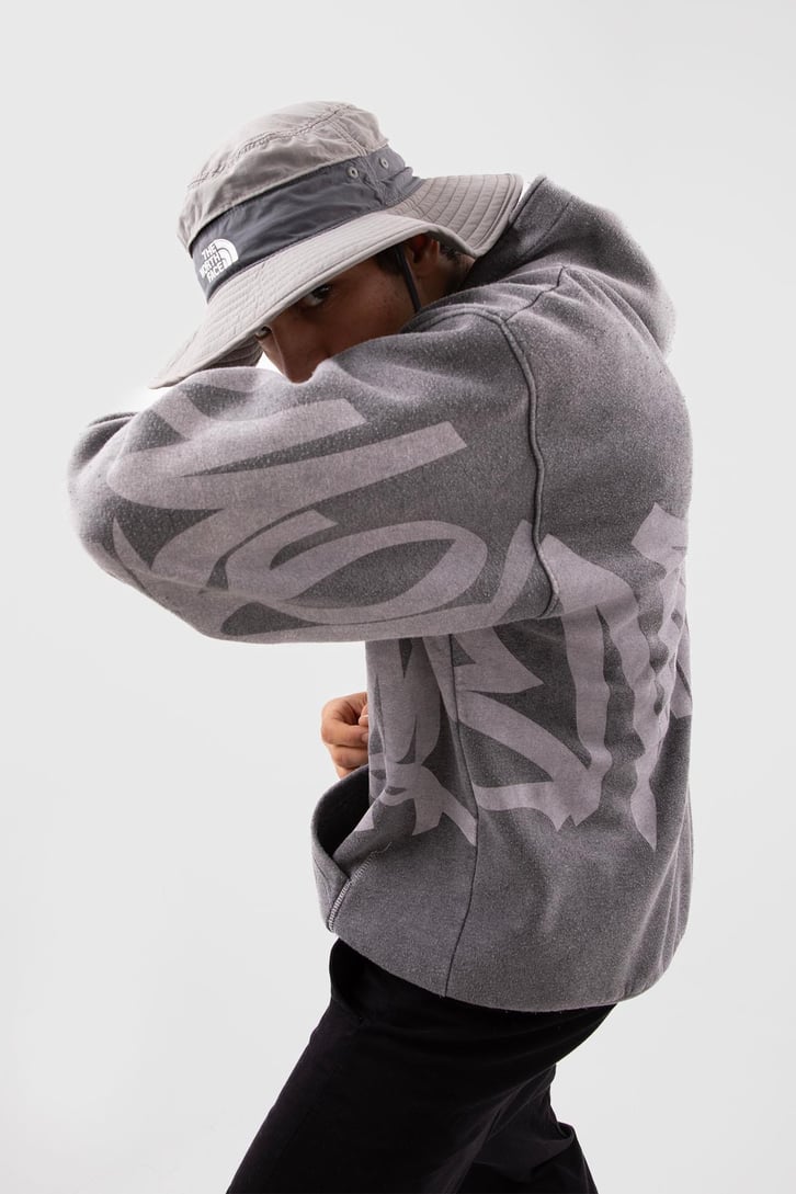 Acid Wash Baskılı Sütlü Kahve Oversize Hoodie