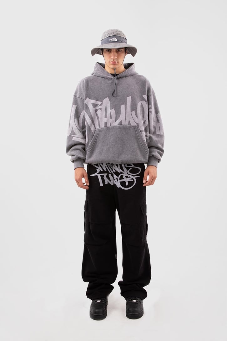 Acid Wash Baskılı Sütlü Kahve Oversize Hoodie