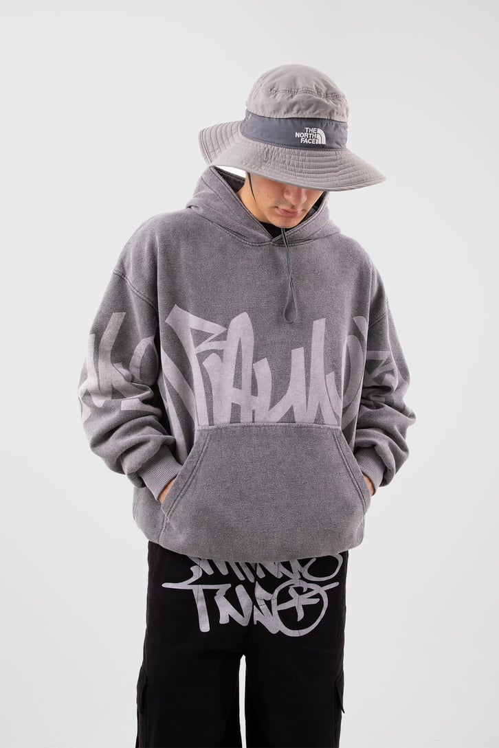Acid Wash Baskılı Sütlü Kahve Oversize Hoodie