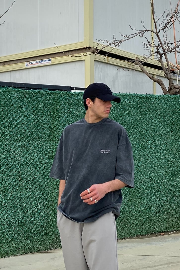 Acid Wash Chest Printed Premium Tee