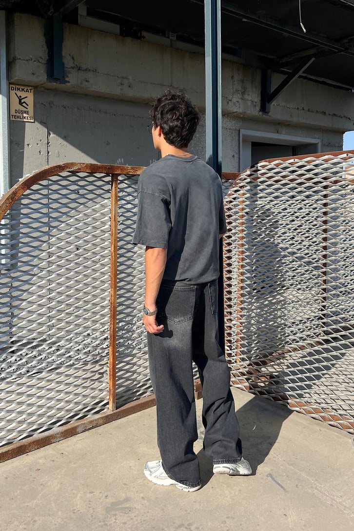 Acid Wash Premium Basic Antrasit Oversize Tişört