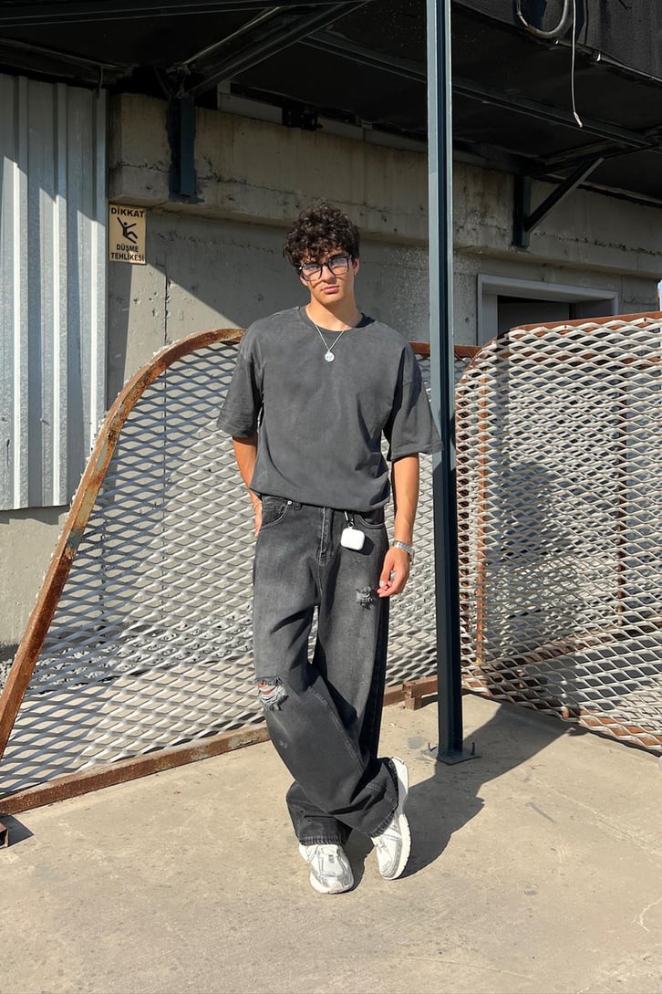 Acid Wash Premium Basic Antrasit Oversize Tişört