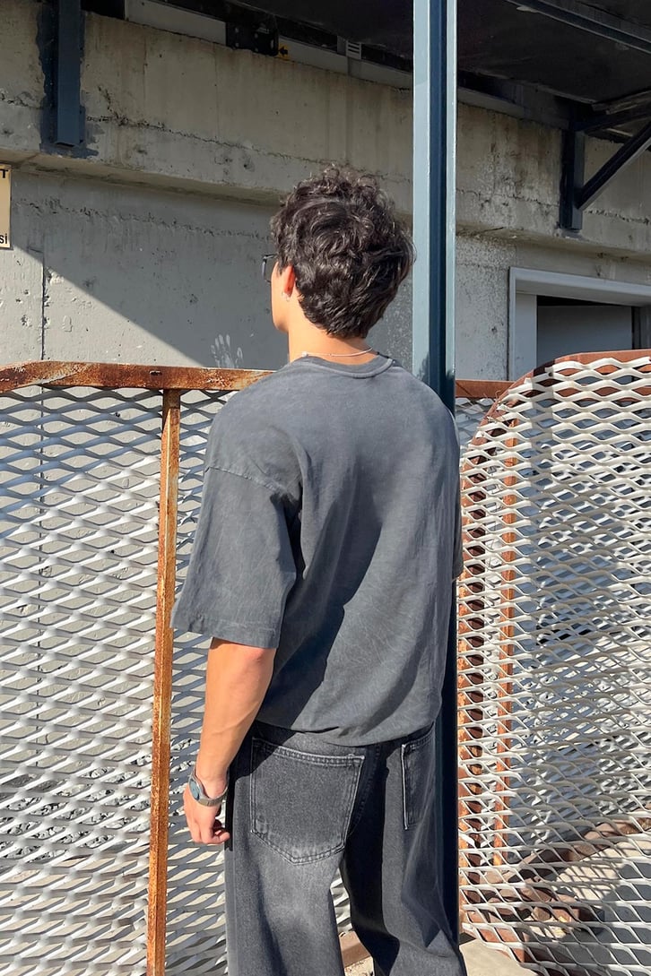 Acid Wash Premium Basic Antrasit Oversize Tişört