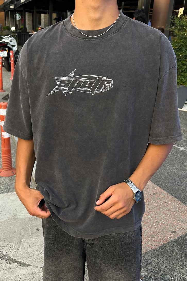 Acid Wash SPCTR Taş İşlemeli Oversize Tişört