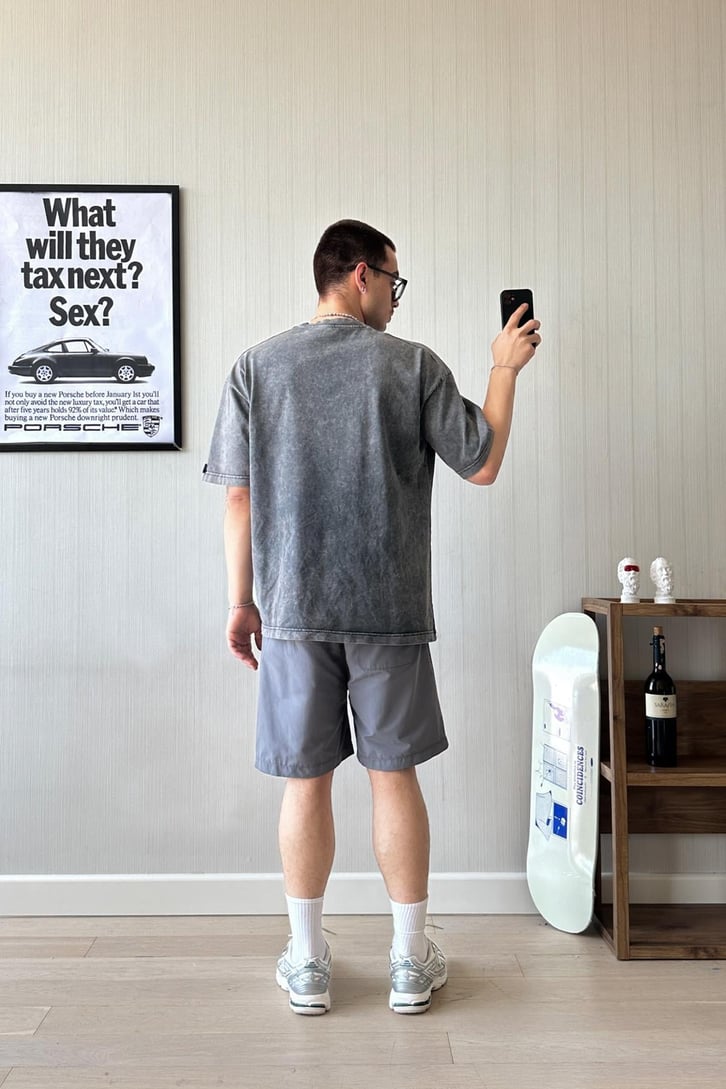 Acid Washed Etiket Detaylı Oversize Tişört