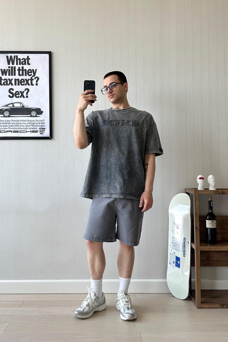 Acid Washed Etiket Detaylı Oversize Tişört