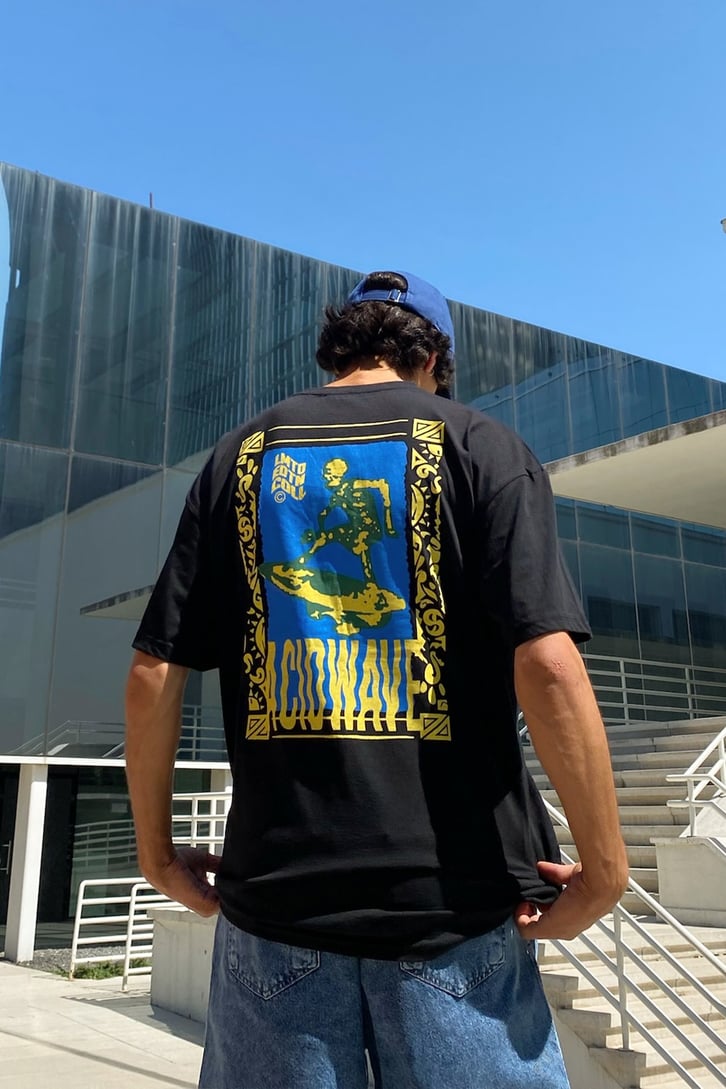 Acid Wave Sırt Baskılı Siyah Oversize Tshirt