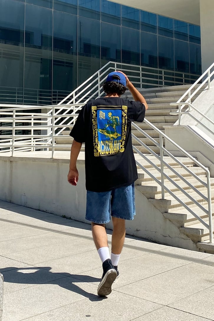 Acid Wave Sırt Baskılı Siyah Oversize Tshirt