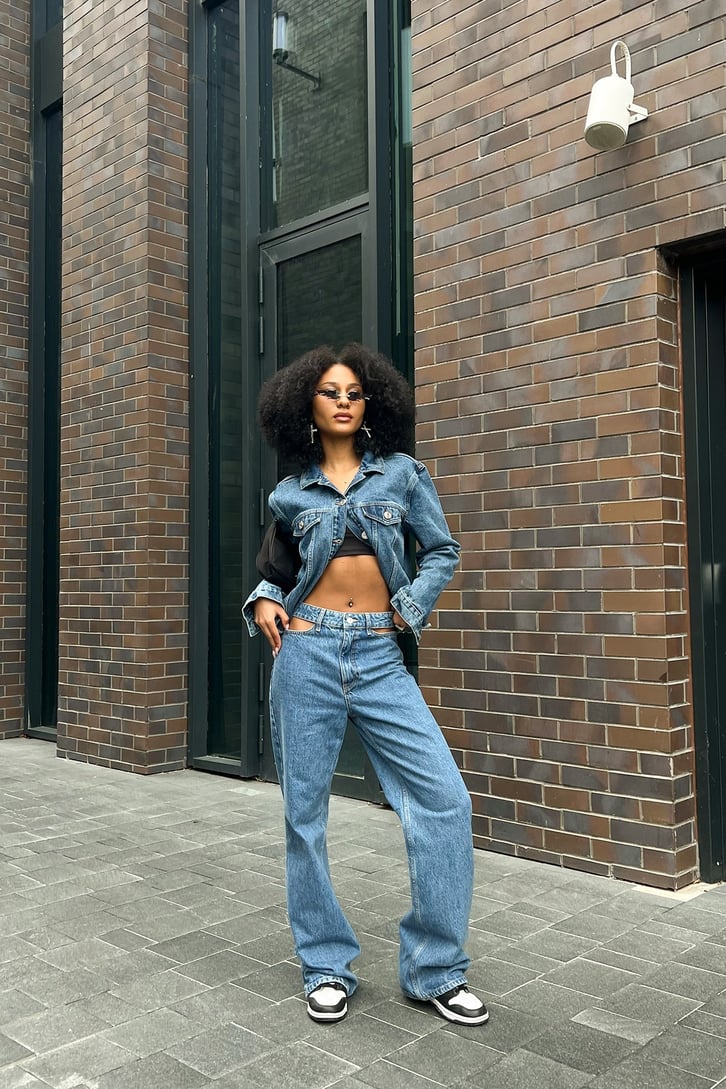Açık Cep Detay Mavi Baggy Jean