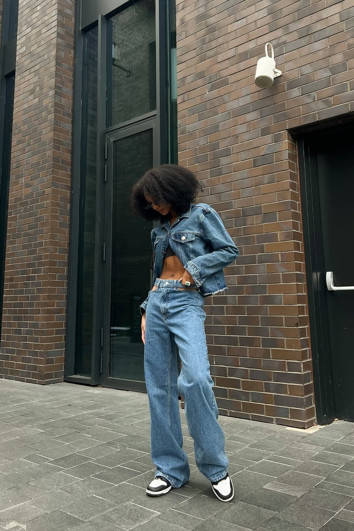 Açık Cep Detay Mavi Baggy Jean