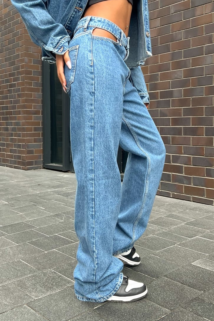 Açık Cep Detay Mavi Baggy Jean