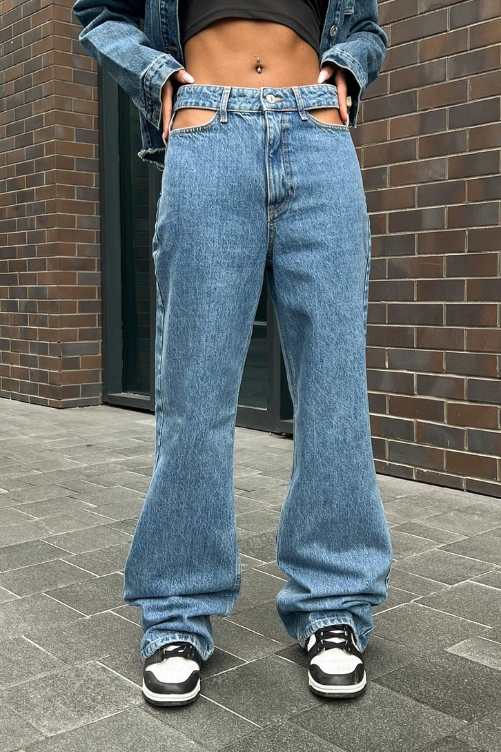 Açık Cep Detay Mavi Baggy Jean