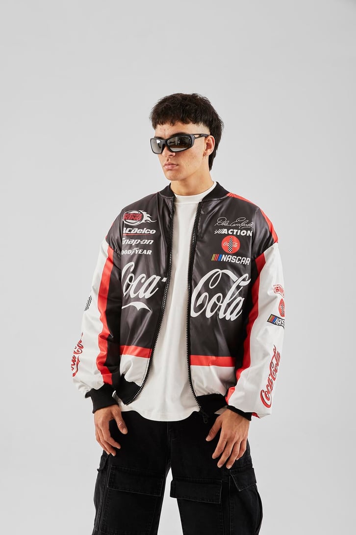 Action Baskılı Siyah Racing Ceket