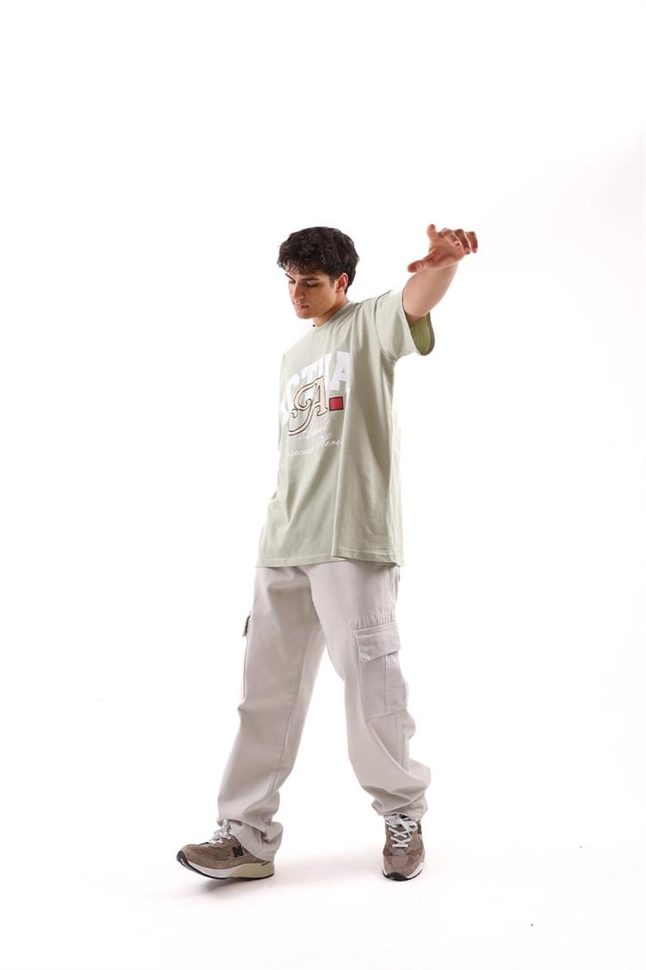 Actual A Baskılı Açık Yeşil Oversize Tshirt