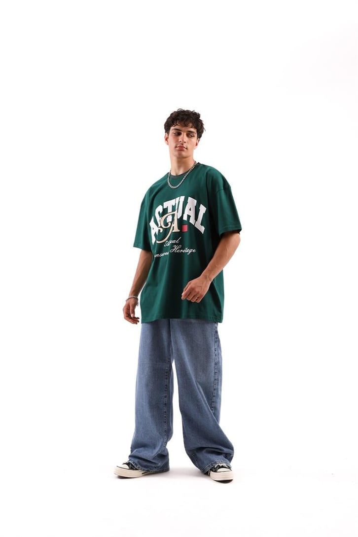 Actual A Baskılı Açık Yeşil Oversize Tshirt