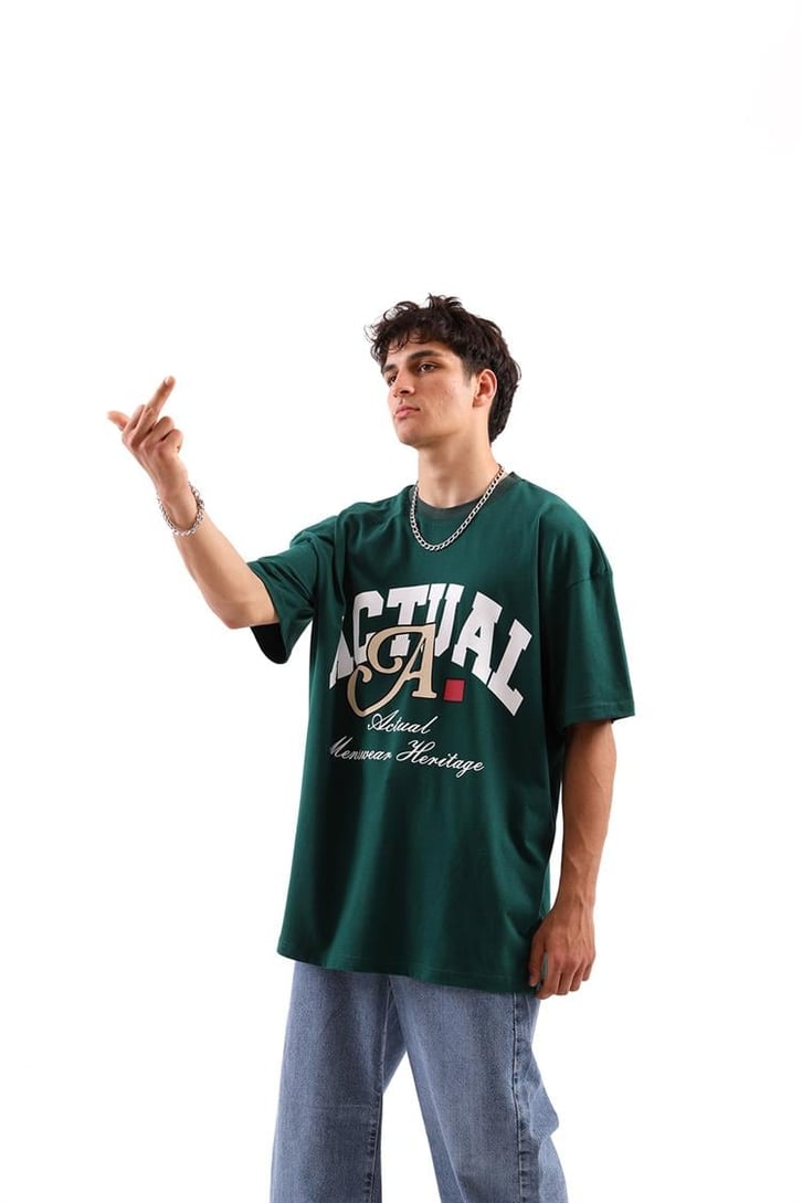 Actual A Baskılı Açık Yeşil Oversize Tshirt