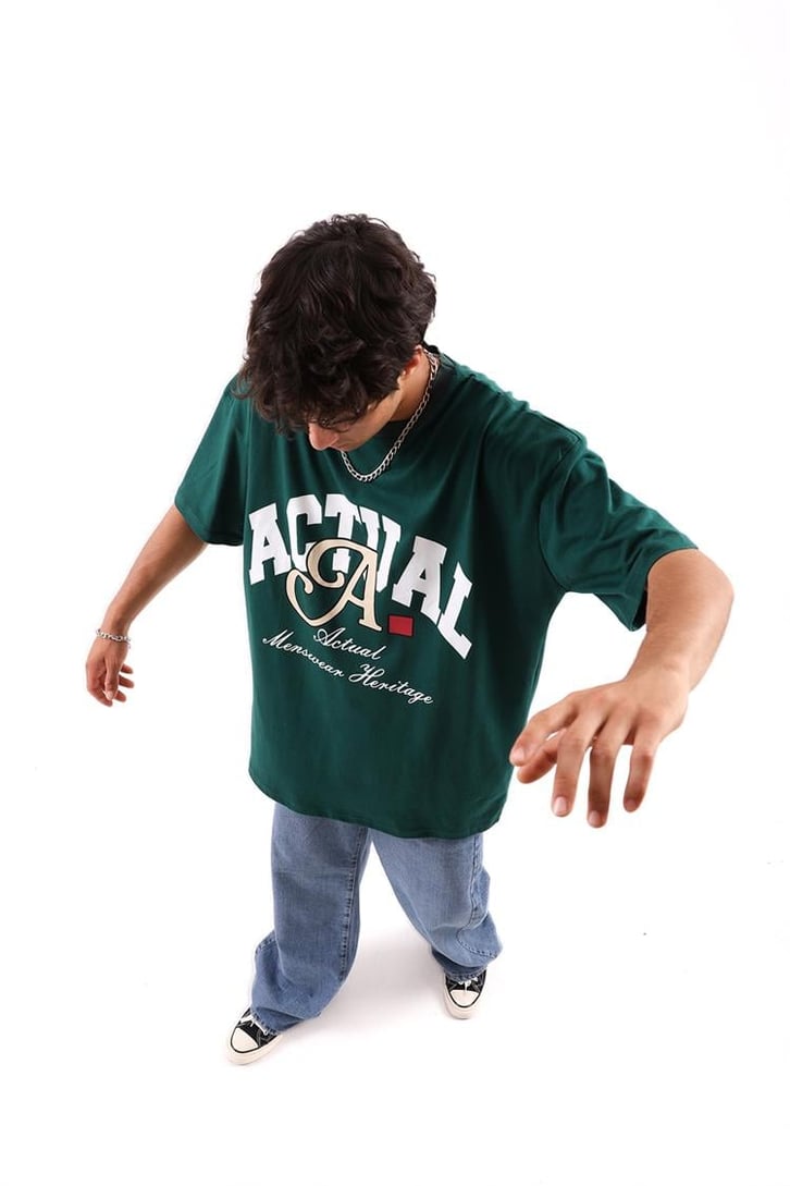 Actual A Baskılı Açık Yeşil Oversize Tshirt