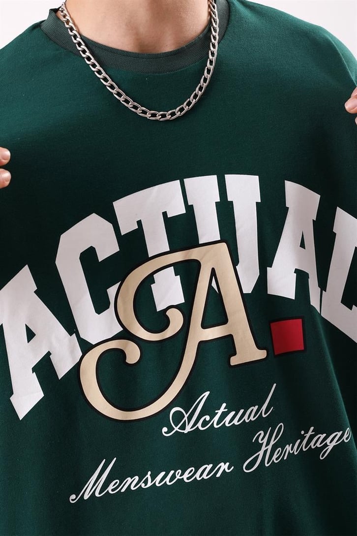 Actual A Baskılı Açık Yeşil Oversize Tshirt