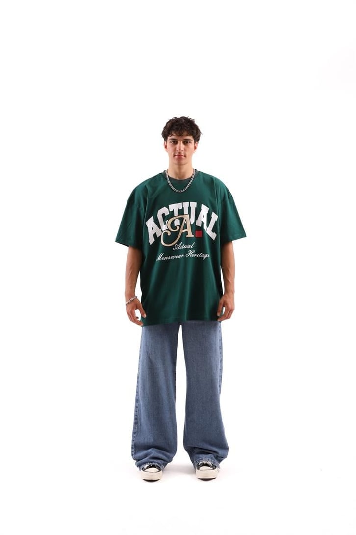 Actual A Baskılı Açık Yeşil Oversize Tshirt