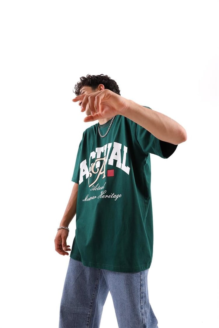 Actual A Baskılı Açık Yeşil Oversize Tshirt