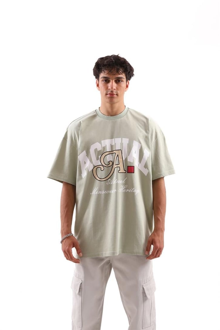 Actual A Baskılı Açık Yeşil Oversize Tshirt