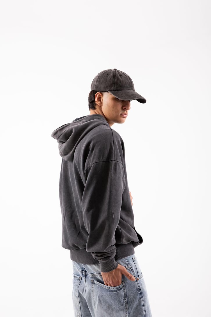 Actual Baskılı Acid Wash Oversize Hoodie